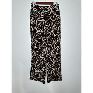 Mng Mango Claudie‎ Pull on Trousers Size M Palm Tropical Print Wide Leg